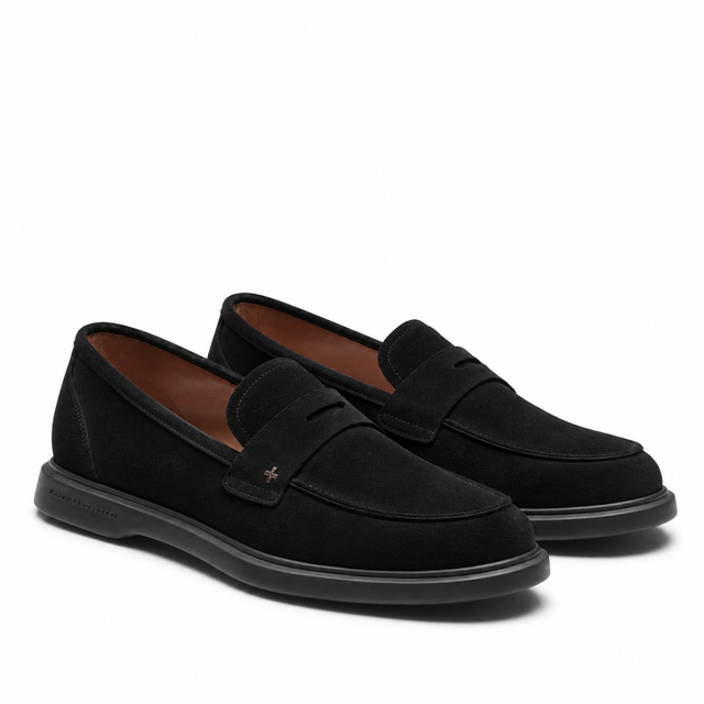 Mocasín con banda de ante de color negro para mujer