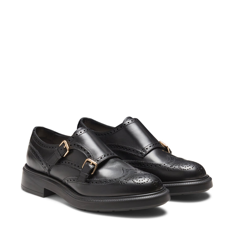 Women’s leather double-buckle Derby shoe