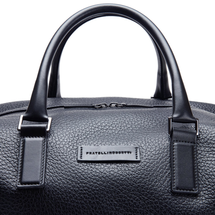 Men’s navy leather travel duffel bag