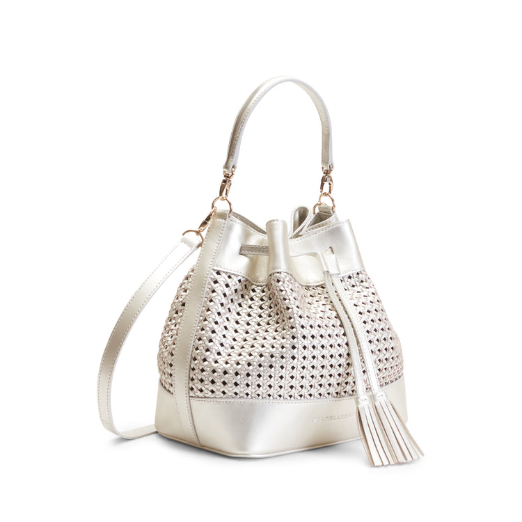 Woven leather bucket bag