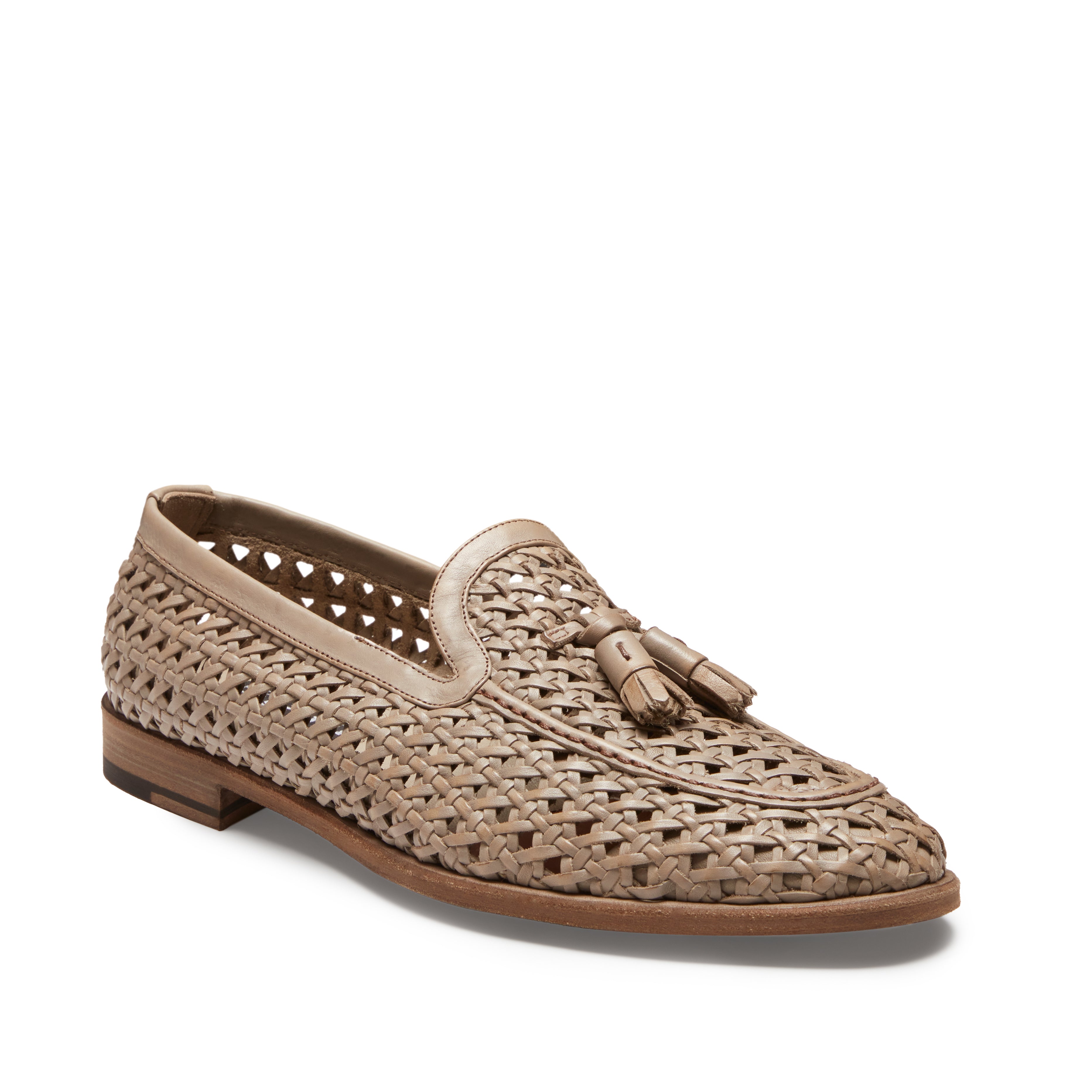 Brera loafer in olive green-coloured woven leather - Fratelli Rossetti