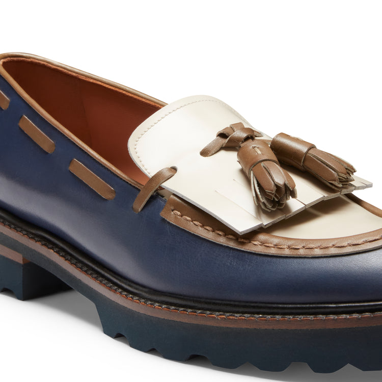 Mocassino Brera in pelle da donna blu e avorio