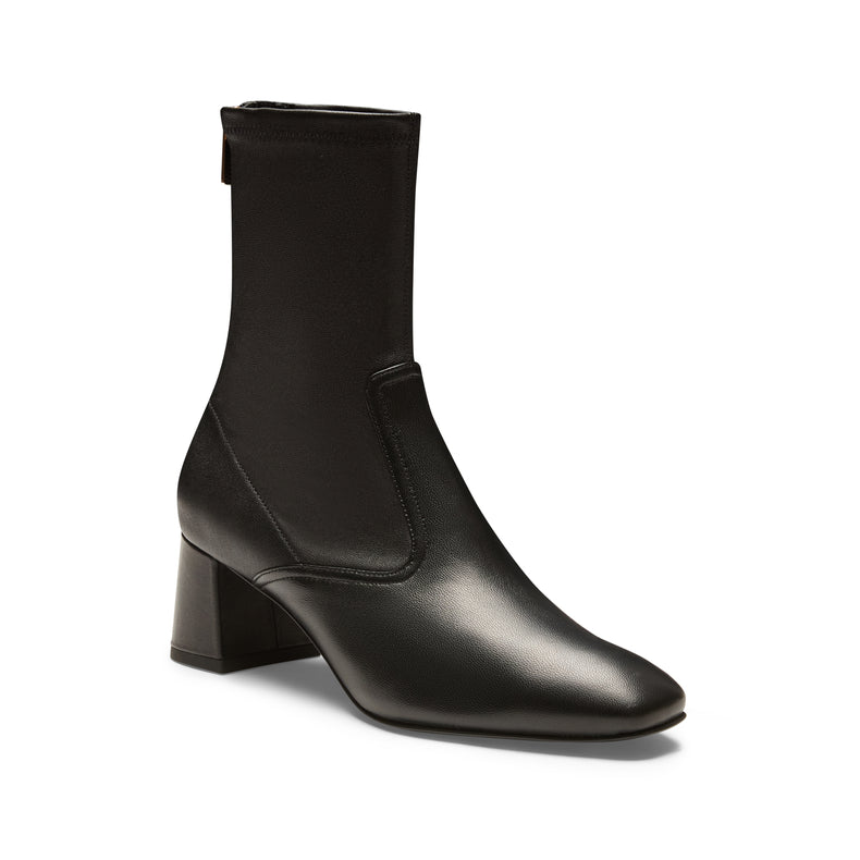 Women's black leather zip-up ankle boot