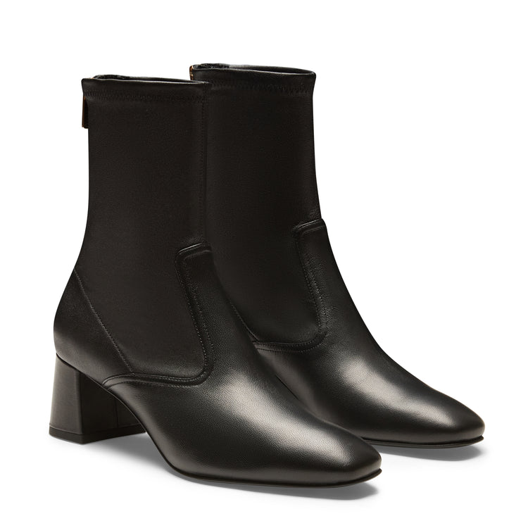 Women's black leather zip-up ankle boot