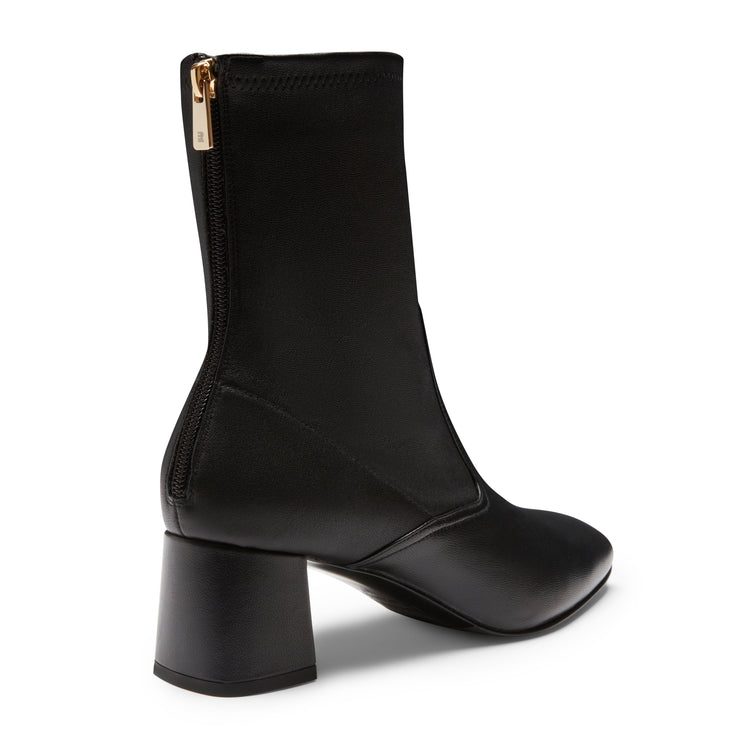 Women's black leather zip-up ankle boot