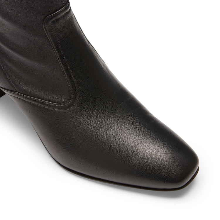 Women's black leather zip-up ankle boot
