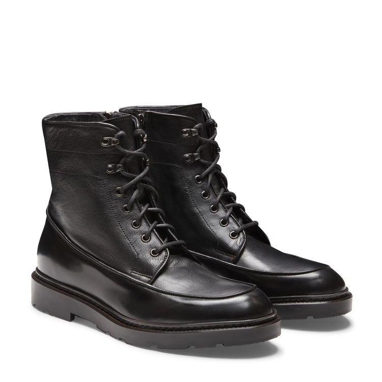 Schwarze Bi-Material-Schnürstiefelette aus Leder für Herren