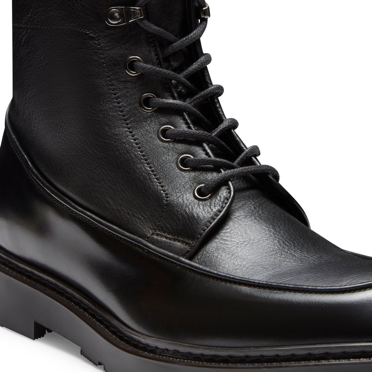 Schwarze Bi-Material-Schnürstiefelette aus Leder für Herren