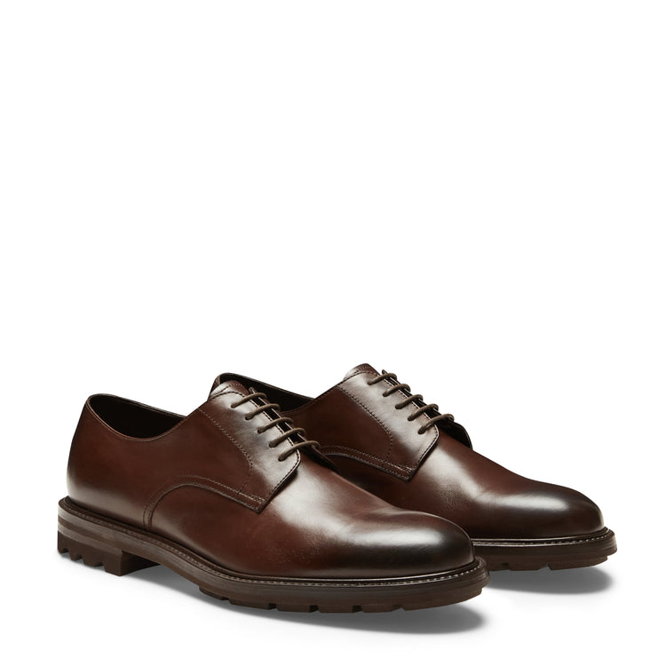 Stringata Derby in pelle da uomo color mandorla