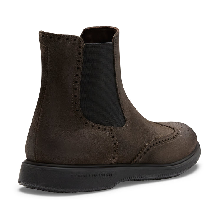 Chelsea boot brogue da uomo in suede color antracite