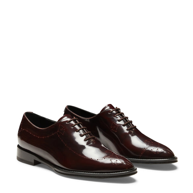 Zapato de estilo inglés de piel burdeos para mujer