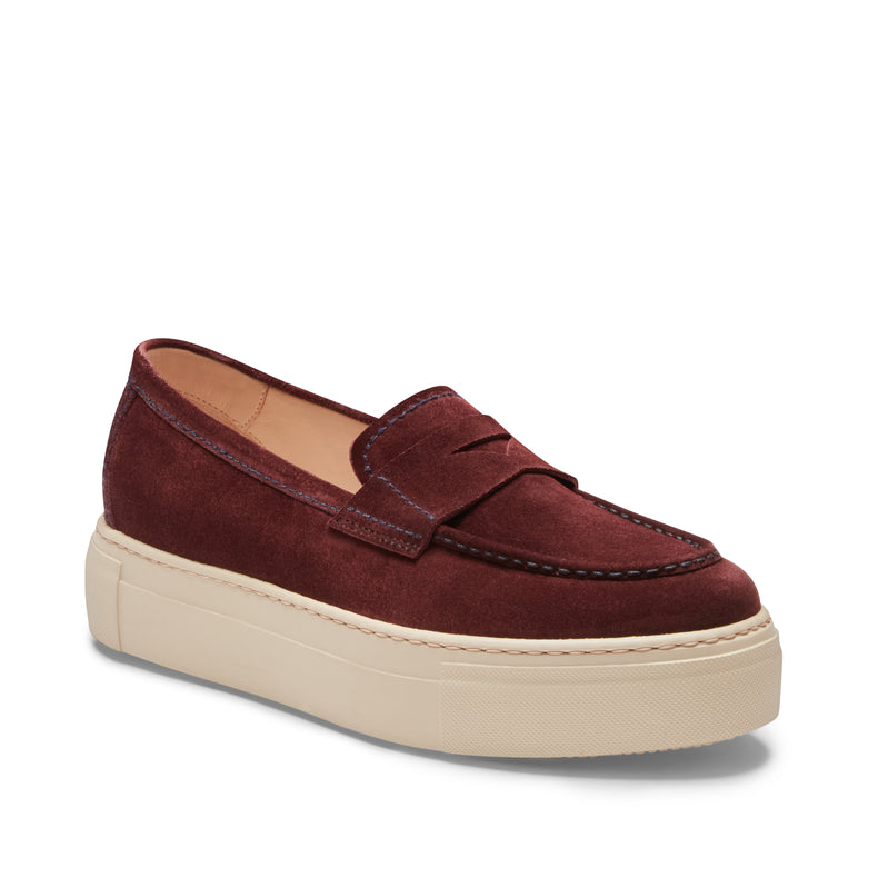 Mocassins en daim couleur bordeaux pour femmes