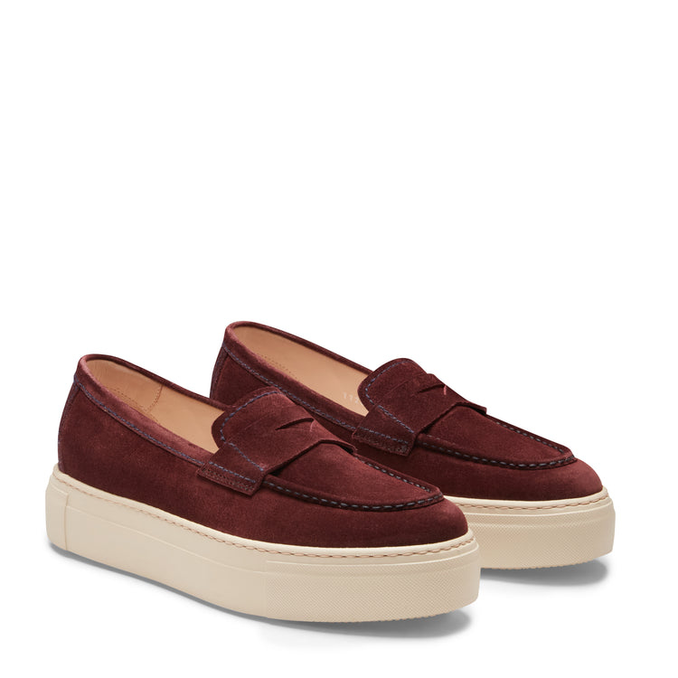 Mocassins en daim couleur bordeaux pour femmes
