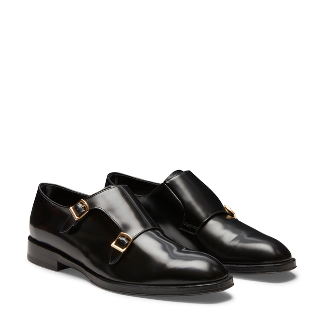 Zapatos Derby de piel de color negro con doble hebilla para mujer