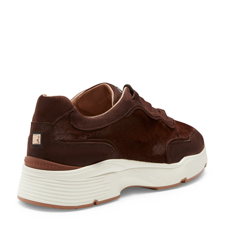 Sneakers en cuir et daim couleur châtaigne pour femmes