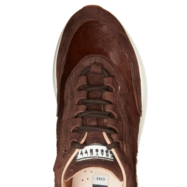 Sneakers en cuir et daim couleur châtaigne pour femmes