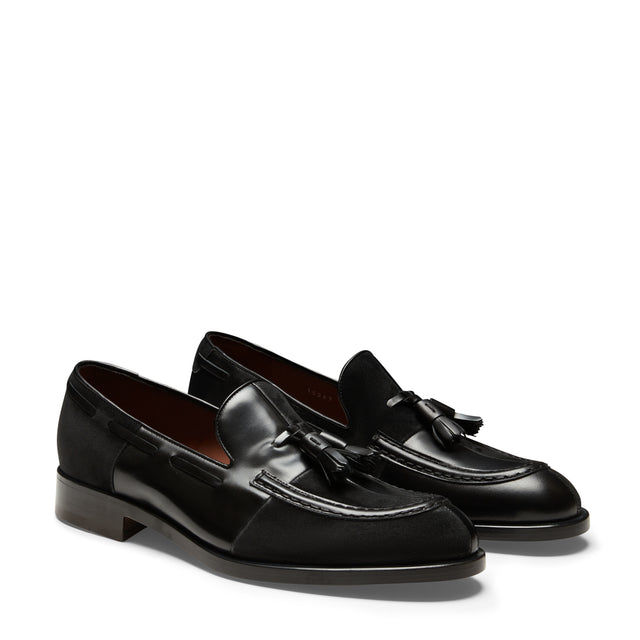 Schwarzer Loafer Brera Damier aus Leder und Wildleder