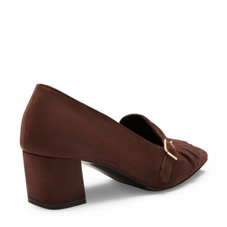 Mocassino tacco medio in suede da donna color cacao