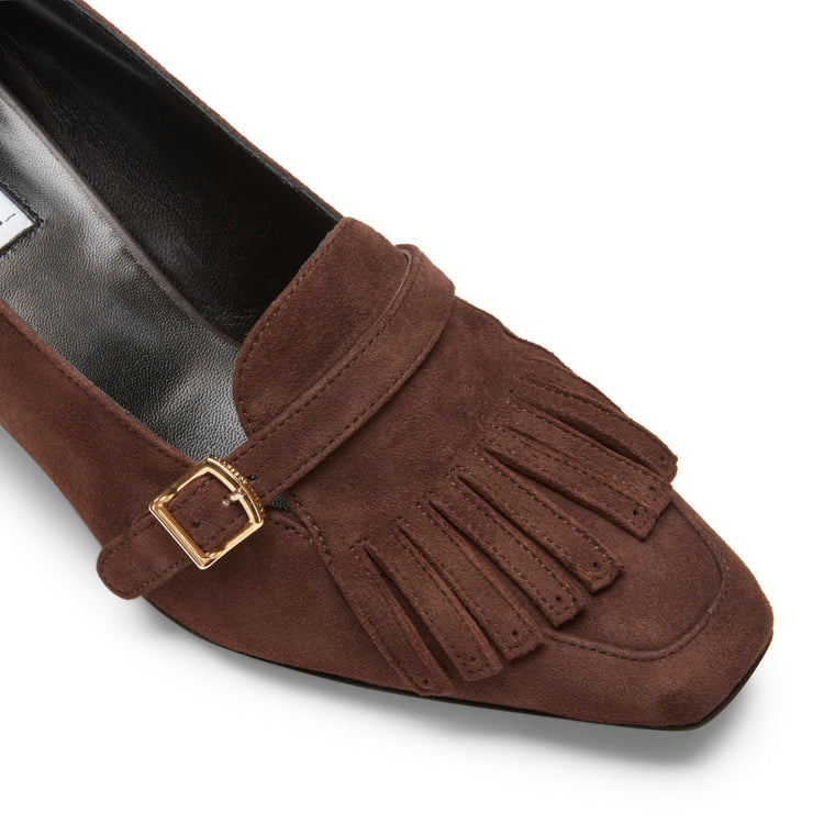 Mocassino tacco medio in suede da donna color cacao