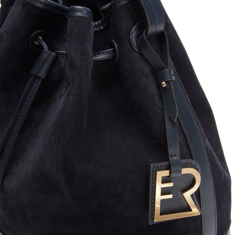Borsa a secchiello Royal in suede e pelle navy