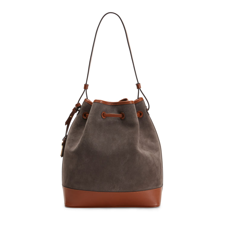 Beuteltasche Royal aus stahlgrauem Wildleder und Leder