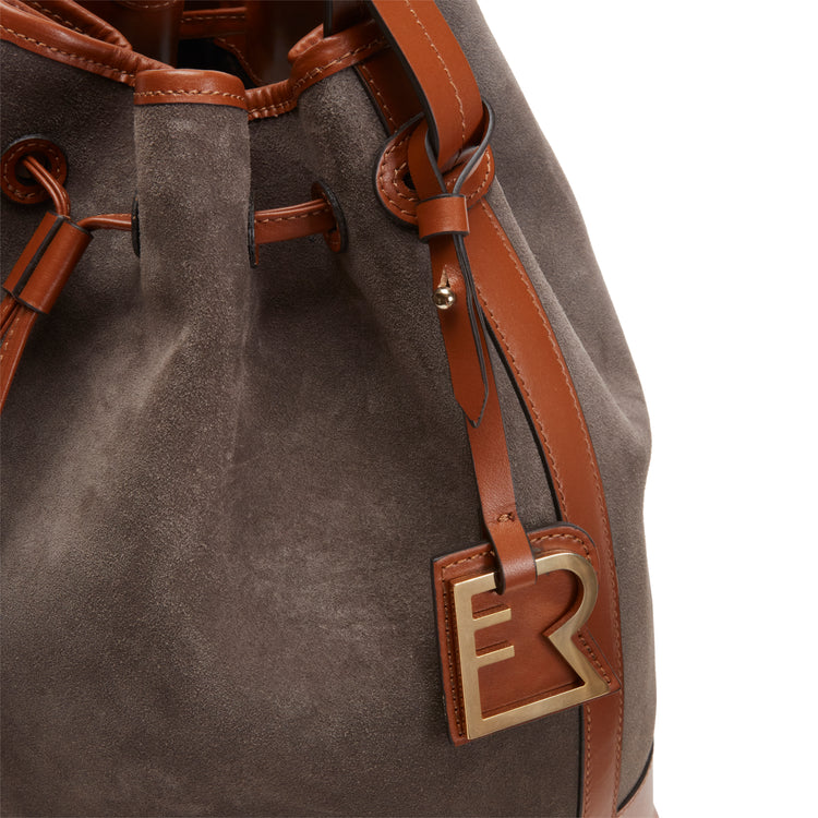 Beuteltasche Royal aus stahlgrauem Wildleder und Leder
