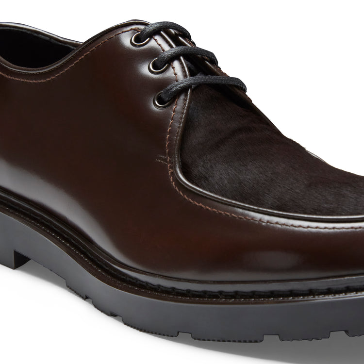 Stringata Derby in pelle da uomo color cacao