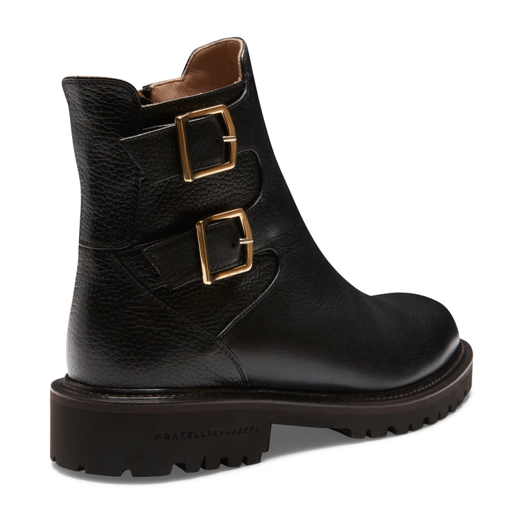 Stivaletto in pelle doppia fibbia nero da donna