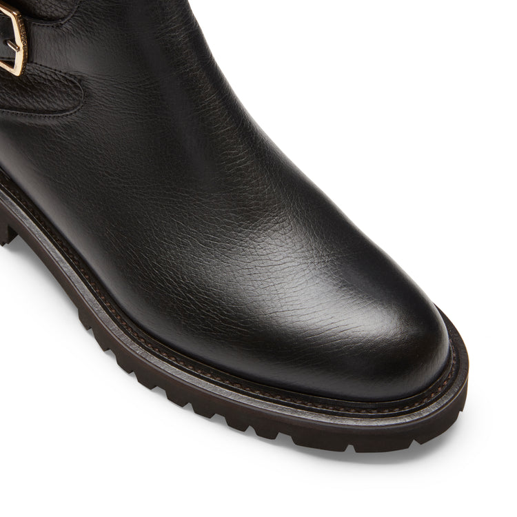 Stivaletto in pelle doppia fibbia nero da donna