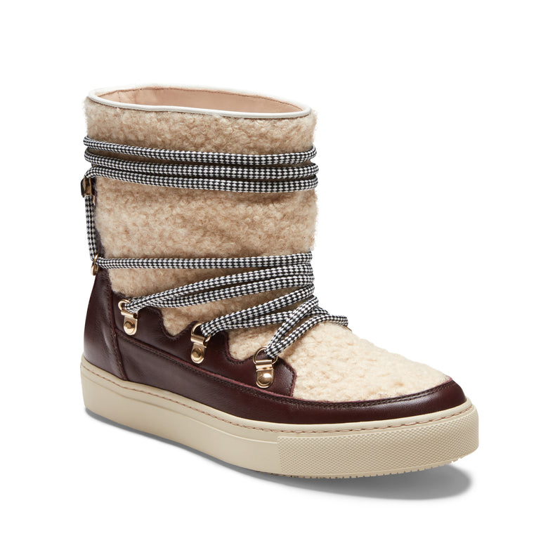Stivaletto in pelle e tessuto da donna color avorio