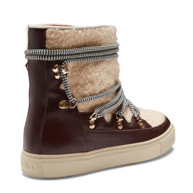 Stivaletto in pelle e tessuto da donna color avorio