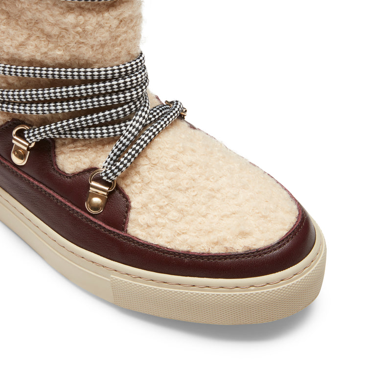 Stivaletto in pelle e tessuto da donna color avorio