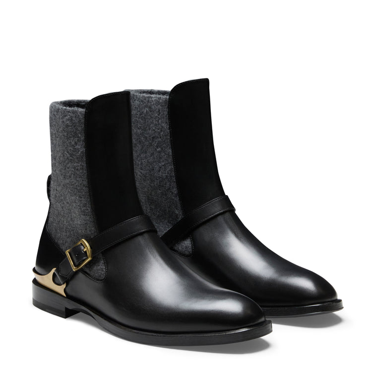 Black leather Magenta ankle boot