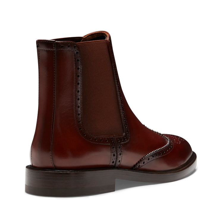 Chelsea-Damenstiefel mit Brogue-Details aus mandelfarbenem Leder