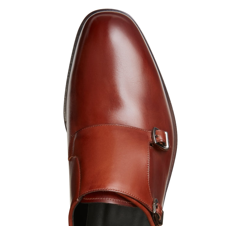 Zapato Derby de piel de color almendra con doble hebilla para hombre