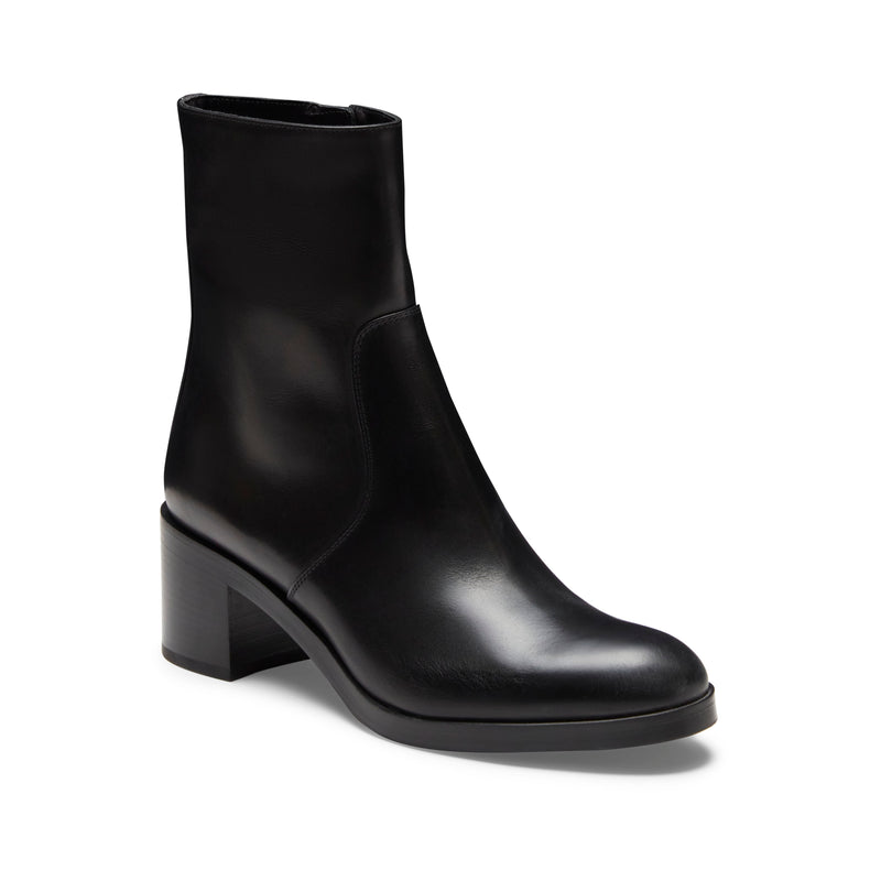 Bottines en cuir lisse noir pour femmes