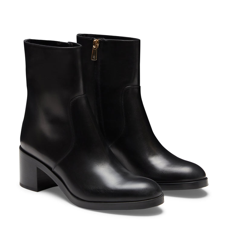 Bottines en cuir lisse noir pour femmes