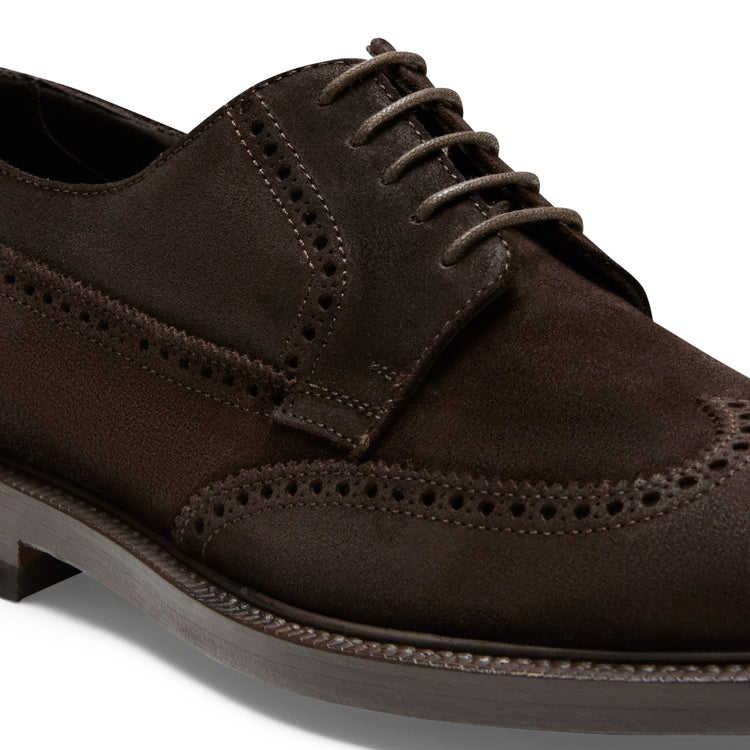 Stringata Derby brogue in suede da uomo color cacao