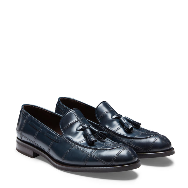 Herrenloafer Brera Check aus marineblauem Leder