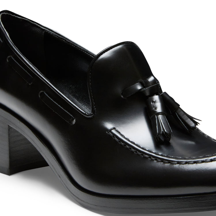 Mocasín Brera de tacón medio de piel de color negro para mujer