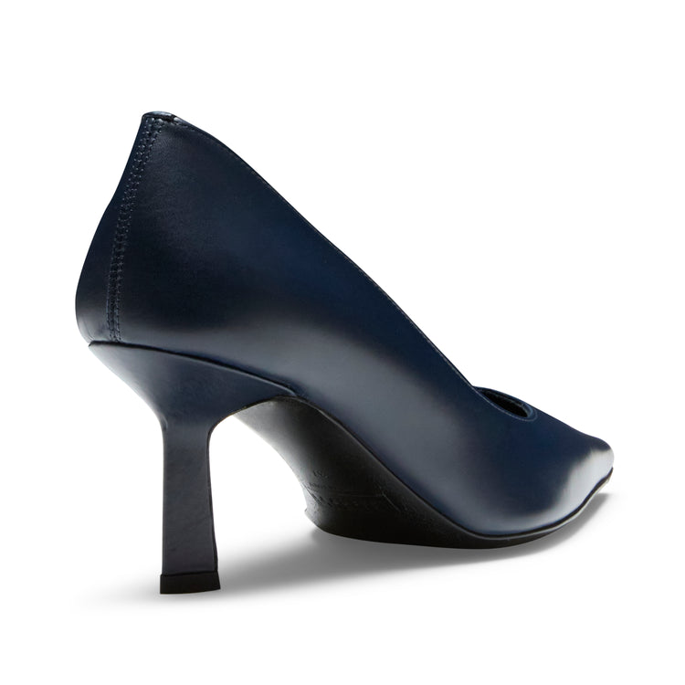 Navy blue leather high-heel pump