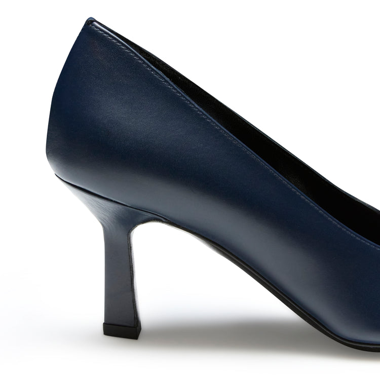 Navy blue leather high-heel pump