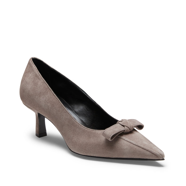 Grey medium-heel suede pump