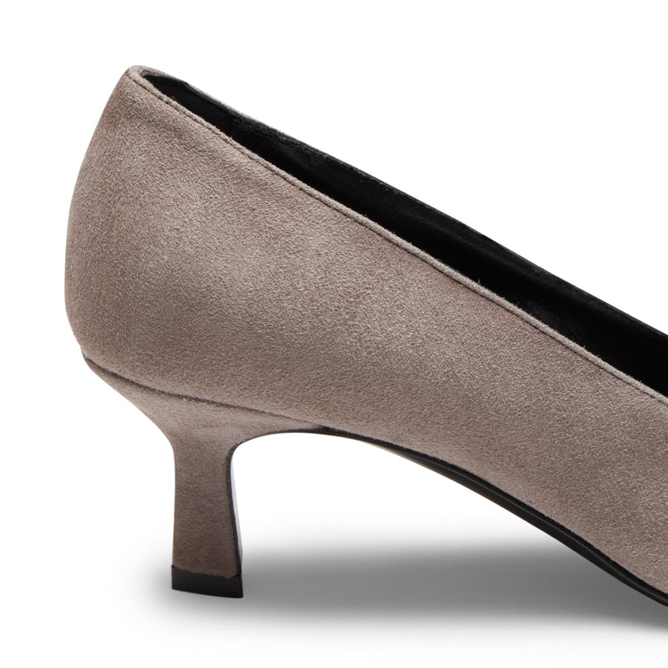Grey medium-heel suede pump