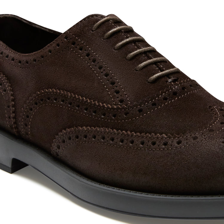 Francesina brogue in suede da uomo color cacao