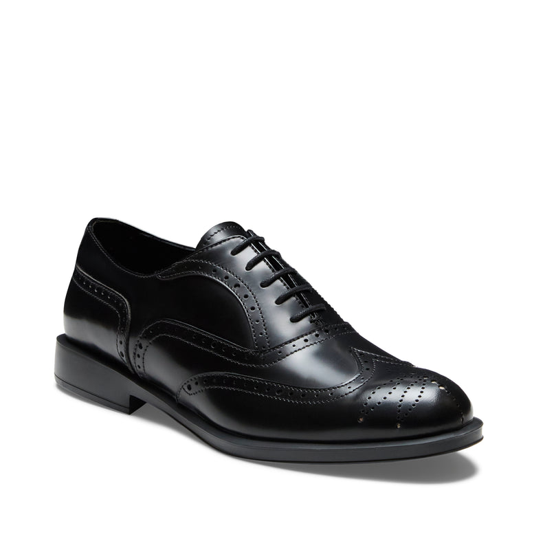 Damen-Oxfordschuh aus schwarzem Leder und Wildleder