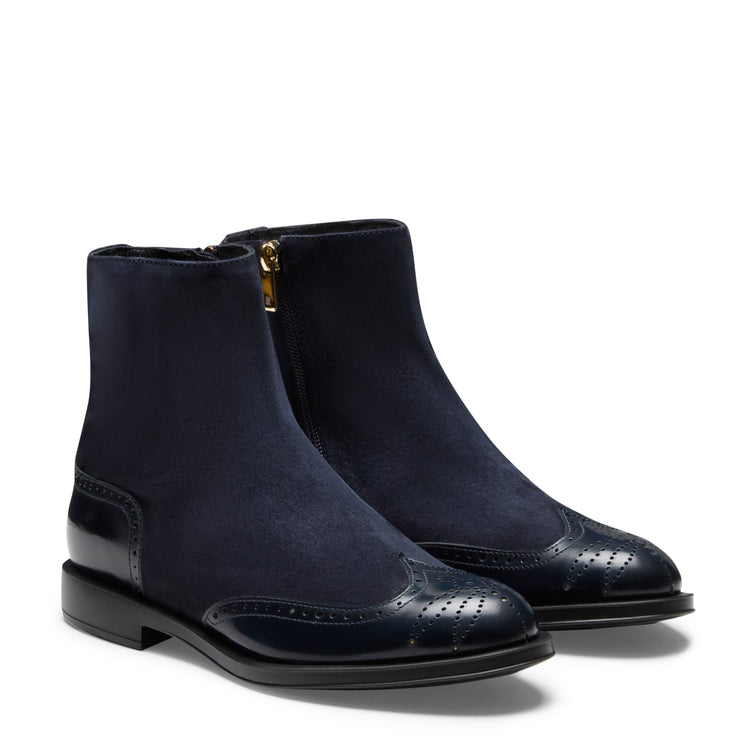 Women's navy blue suede and leather ankle boot
