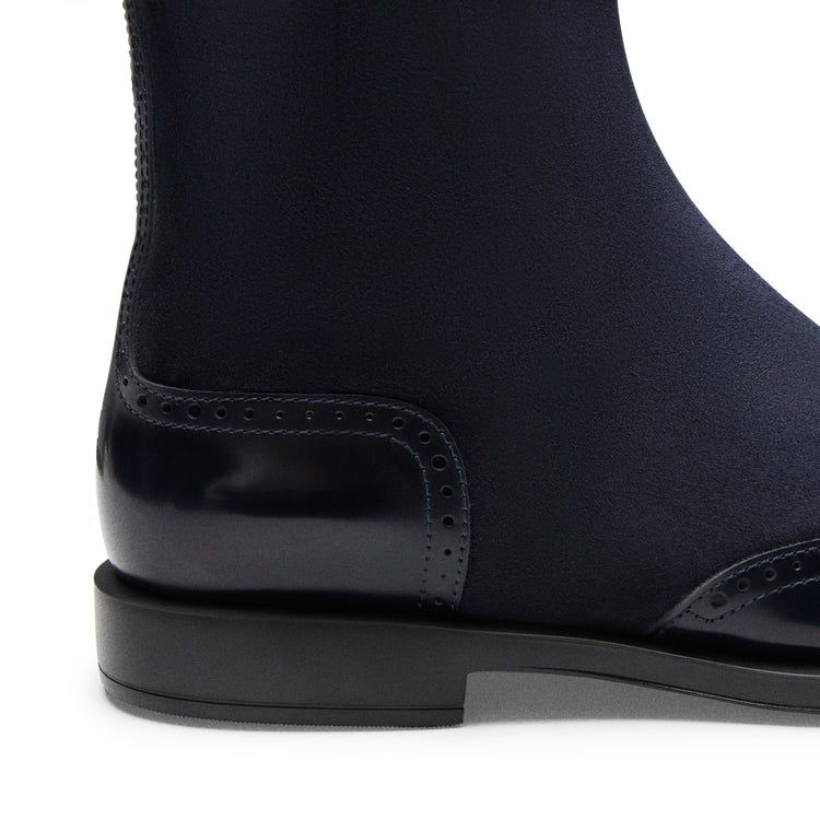 Women's navy blue suede and leather ankle boot
