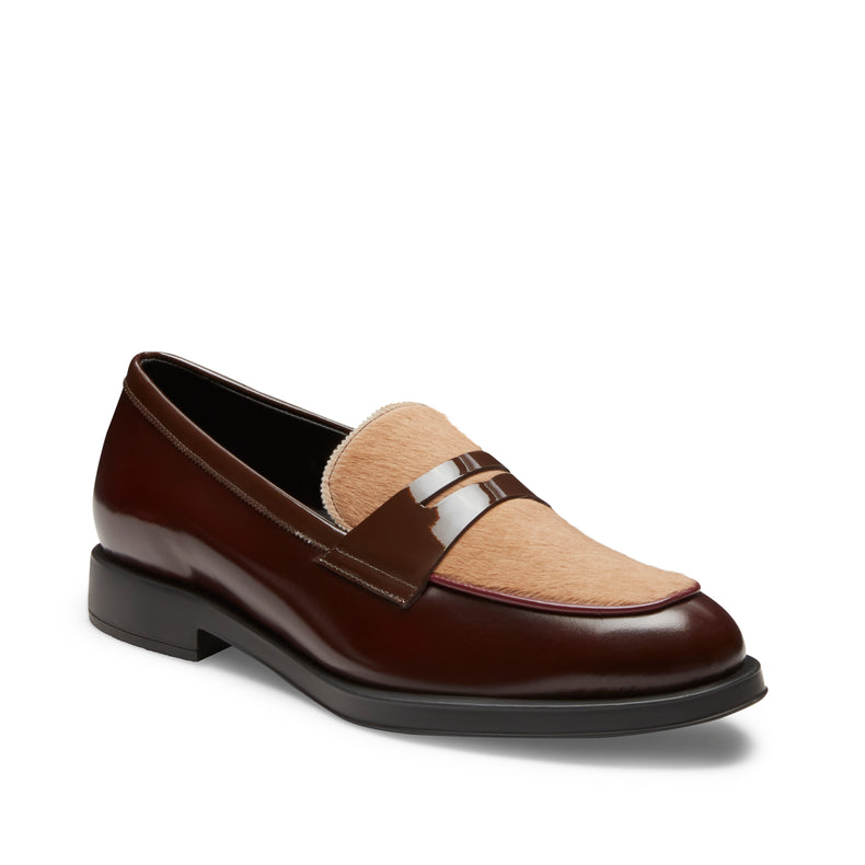 Mocassino in pelle da donna marrone e beige