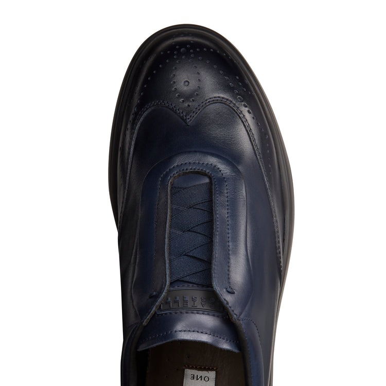 Men's navy blue leather brogue sneaker